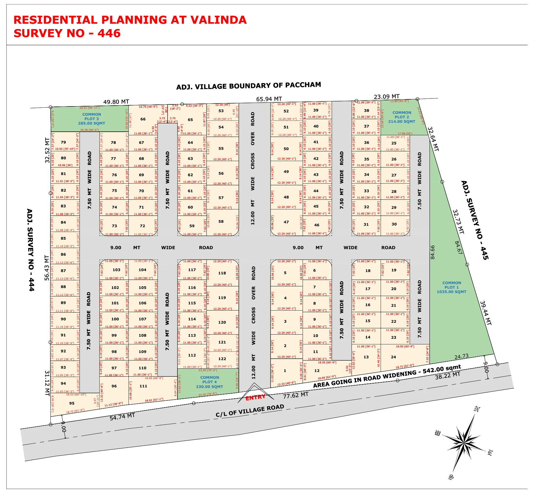Approved master-plan layout for Valinda, Survey No. 446, with orientation pointers
